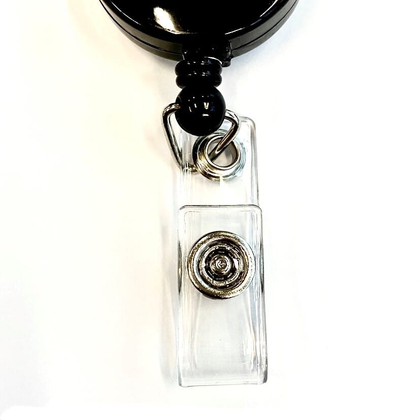 Aust. Coat of Arms Reel with Belt Clip & Strap Clip (86cm nylon cord with strap & an epoxy dome with the Australian Coat of Arms logo printed & "100% RECYCLED PLASTIC MATERIAL" on the back.