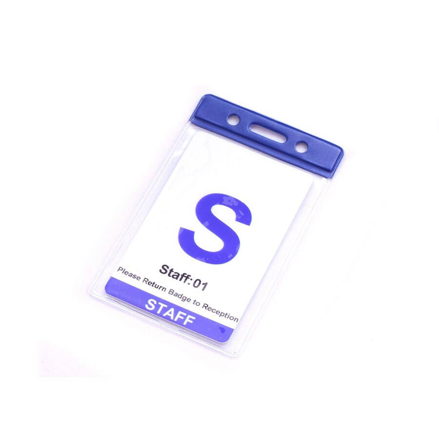 Blue Top Clear Economy Flexible Card Holder (portrait with a slot in the centre & one hole either side of the slot). Insert Size