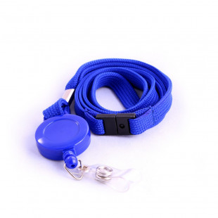 Blue Tubular Lanyard with Reel